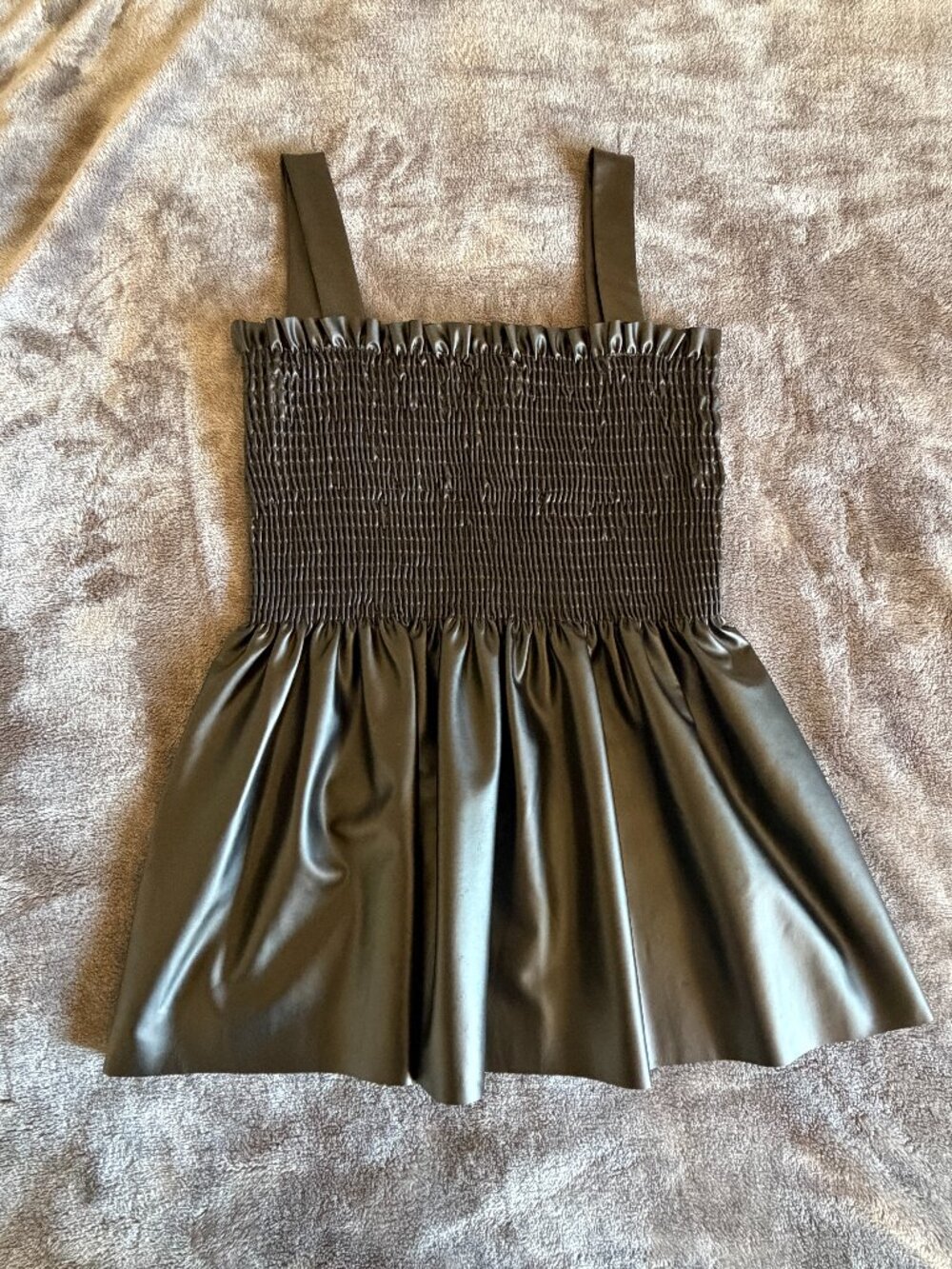 Like New Hesed Faux Leather Smocked Babydoll Tank Size Medium